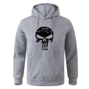 Sweat à capuche imprimé tête de mort pour hommes gris décontracté Streetwear pull chaud polaire à manches longues mode graphique sweat haut pour hommes hiver - Product Image 6