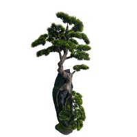 OH ARTS Décoration intérieure avec pot de fleurs en plastique pour bonsaï vert pin, plante artificielle de simulation pour la maison