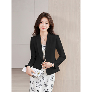 Women's Lapel Blazer Slim Fit Solid Color Short Top Elegant Suit Spring Autumn Style - Product Image 3