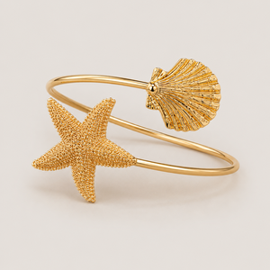 Gold Plated Starfish <b>Shell</b> Arm Cuff <b>Bracelet</b> Adjustable Beach Style Upper Arm Band Fashion Jewelry for Women - Product Image 1