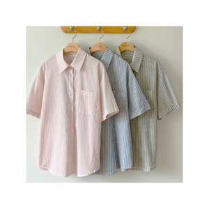 เสื้อเชิ้ตลายทางออกแบบได้เองสำหรับทุกเพศเสื้อเชิ้ตโอเวอร์ไซส์จากเกาหลีฤดูร้อน - Product Image 5