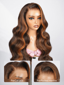 Perruque en cheveux humains <span class=keywords><strong>M</strong></span> Hairline Highlight Orange Body <span class=keywords><strong>Wave</strong></span> 13x4 HD Lace, densité 180%-250%, prête à porter, avec dentelle frontale fondue - Product Image 3