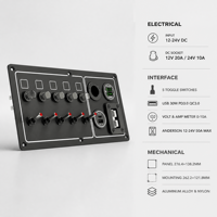 Panneau de commutation 5 voies 12V/24V avec fusibles, USB 30W PD3.0 QC3.0, voltmètre, prise CC et connecteur Anderson DAMAVO pour bateau, camping-car, camion