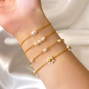 Low MOQ Fashion <b>Bracelet</b> Waterproof 18K Gold Plated Trendy Dainty <b>Pearl</b> <b>Bracelet</b> for Women - Product Image 1