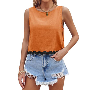 Womens CROPPED Tank Tops mùa hè thường Crew Neck lỏng phù hợp với không tay TEE Áo sơ mi - Product Image 5