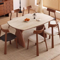 Table à manger ronde extensible en pierre frittée avec base en bois massif pour maison moderne, villa, restaurant, ensemble de meubles de luxe pour dîner