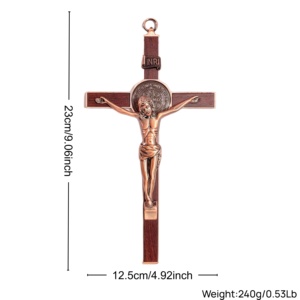 <span class=keywords><strong>Croix</strong></span> murale HT Saint Benoît, crucifix en bois et cuivre de 9,06 pouces, <span class=keywords><strong>croix</strong></span> catholique <span class=keywords><strong>INRI</strong></span> Jésus-<span class=keywords><strong>Christ</strong></span>, décoration murale pour la maison et l'église - Product Image 2
