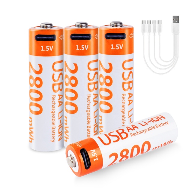 USB Type-C Charging 1.5V AA Rechargeable Lithium Ion Battery 1000 Cycles CE Certified for Smart Lock Remote Toys & Power Tools
