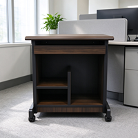 Meja Komputer Portabel dengan Roda, Laci, Rak Terbuka, Meja Berpola Kayu untuk Kantor, Meja Bos, Meja Eksekutif, Ruang Kerja Kantor