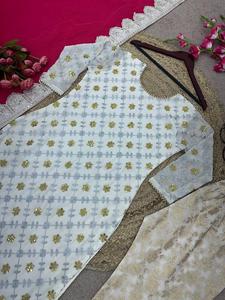 นักออกแบบ Georgette ด้วยการเย็บปักถักร้อยหนักงานลําดับงานฝีมือกระจกจริงด้วยปอมปอมน้อยขอบแขนยาว Latkan Dori - Product Image 4