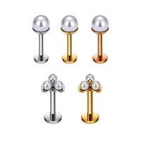 Perhiasan Tindik Tubuh Spiral Helix Labret Titanium G23 16g Ulir Dalam Bentuk Mangkuk Bertahtakan Mutiara untuk Hidung
