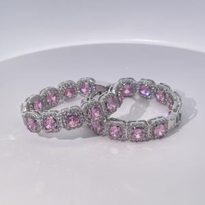 Boucles d'oreilles créoles géométriques classiques, tendance et luxueuses en or plaqué rose avec zircon rond pour femmes, Tianyu Gems - Product Image 3