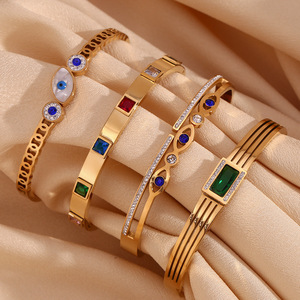 Brazalete de Cadena de Acero Inoxidable 316L con Cuentas de Circonio y Baño de Oro de 18k, Diseño Geométrico, Joyería de Moda para Mujer 2026, Ideal para Fiestas - Product Image 5