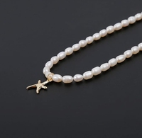 Collier pour femme en or plaqué 14 carats avec pendentif étoile de mer et perle de riz de 6-7 mm, bijoux tendance