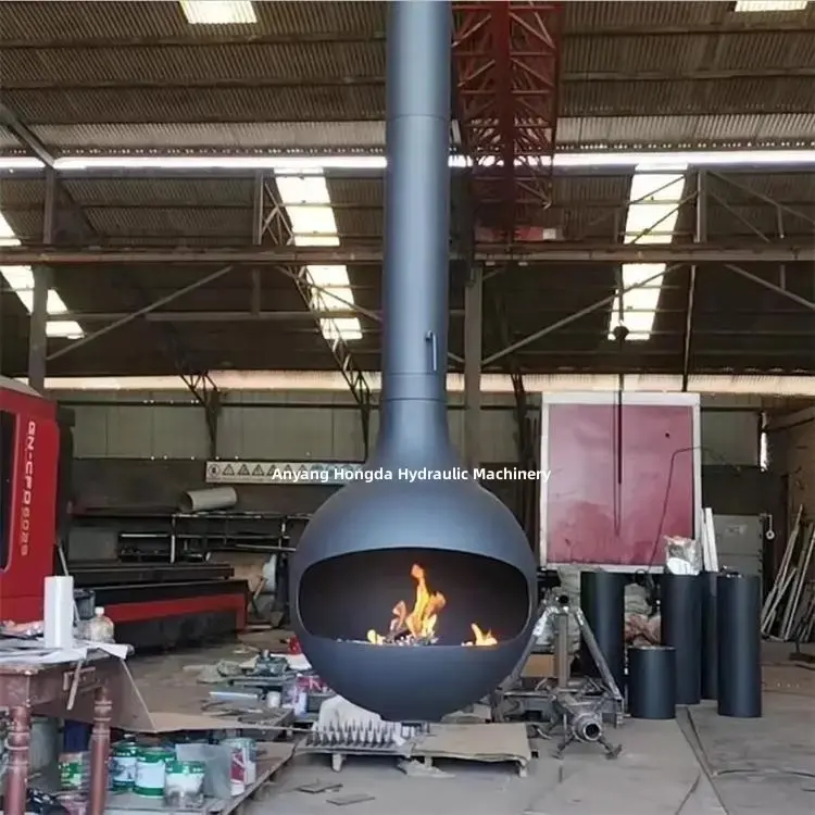 Cam ile 900MM küresel sıcak satış kapalı asılı çelik soba dekoratif ahşap yanan şömine baca ile