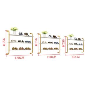Montaje gratuito 3-5 capas de longitud 80 / 100 / 120 CM tiendas de <span class=keywords><strong>ropa</strong></span> bolsas montadas en la pared de Metal dorado estante de exhibición de zapatos - Product Image 3