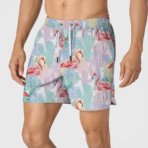 Shorts de praia de cintura alta à prova d'água com estampa por sublimação, calção de banho feminino para coxa, shorts de praia