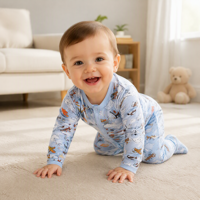 Pijama de bebé con estampado de camión de construcción, pelele de algodón de manga larga para recién nacido, con broches frontales, 0-12 meses