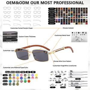 Nuovi occhiali da sole in metallo con montatura quadrata piccola in metallo con venature del legno occhiali da sole con protezione solare per uomini e donne all'avanguardia retrò transfrontalieri - Product Image 2