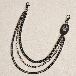 โซ่คาดเอวเดนิมสำหรับผู้ชายและผู้หญิง สีดำ หลายชั้น ลายหัวเสือดาว โลหะผสมสังกะสี สไตล์ฮิปฮอป สตรีทแดนซ์ แฟชั่นลำลอง - Product Image 3