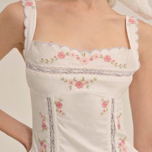 Vestidos de Verano de Nuevo Diseño, Casuales, sin Mangas, con Bordado Floral, 100% Algodón, Vestido Midi para la Hora del Té - Product Image 2