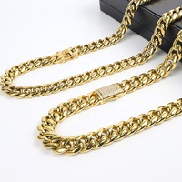Bijoux Hip Hop en gros, collier chaîne en acier inoxydable plaqué or 14K 18K, chaîne cubaine en acier inoxydable pour hommes