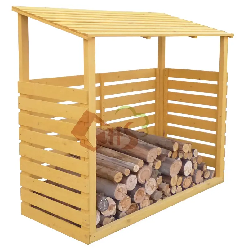 Outdoor Garden Domestic bevel roof yellow Chinese firwood cedar firewood storage shed canopy shield