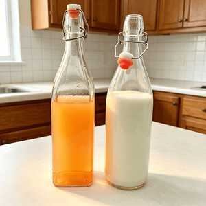 Bouteille en verre hermétique de 1 litre, carrée ou ronde, avec bouchon basculant, pour Kombucha et <span class=keywords><strong>lait</strong></span>, vente en gros, sans fuite - Product Image 2