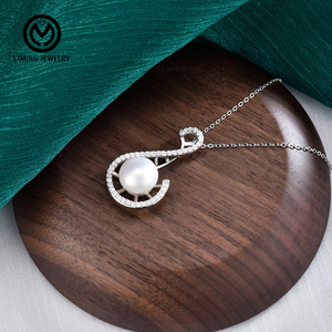 Collier pendentif de luxe XMZ266 <span class=keywords><strong>en</strong></span> argent sterling 925 pour femme, motif note de musique, perle de pain, moissanite 0,215 CT, bijoux fins - Product Image 2