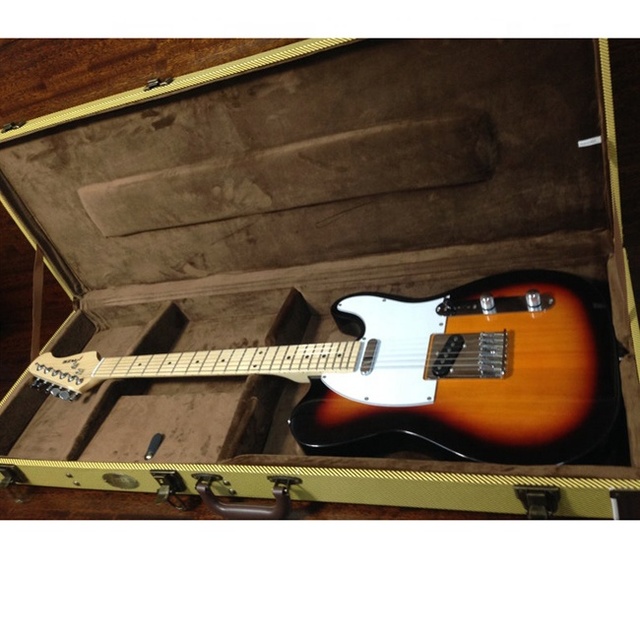 HIBO Handmade Luxury Wooden Electric Guitar Hard Case with Nylon Lining and Lock Closure