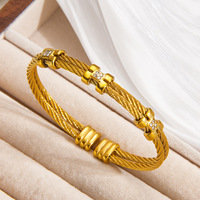 Brazalete Unisex de Acero Inoxidable Chapado en Oro con Cable Trenzado, Inspirado en Diseñadores, Joyería de Moda de Lujo para Hombres y Mujeres
