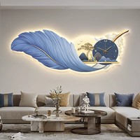 Personnalisé moderne coloré plume mur Art HD cristal peinture LED rétro-éclairage horloge silencieuse Unique créatif maison suspendu encadré