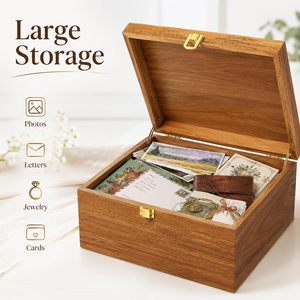 Caja de Madera de Acacia Personalizada, Caja de Recuerdos con Tapas con Bisagras, Bandeja Ajustable, Caja de Almacenamiento de Joyas de Madera - Product Image 5