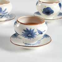 Taza de Café de Cerámica con Diseño Floral Pintado a Mano, con Platillo a Juego, Linda Taza de Té Redonda para Cafetería, B&B, Restaurante