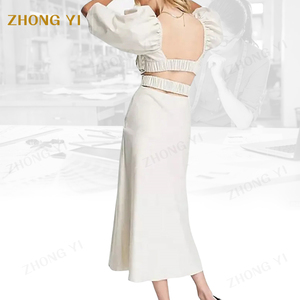 Robe d'été sans dos pour femmes, manches lanternes, enroulement autour de la poitrine, élastique, robe midi pour femmes, couleur unie, style doux, <span class=keywords><strong>2022</strong></span> - Product Image 3