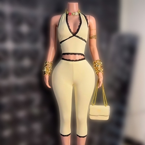 PEEQI J26ST268 신상 봄 가을 여성 크롭탑+레깅스 투피스 세트 캐주얼 스트릿웨어 투 아웃핏 - Product Image 1