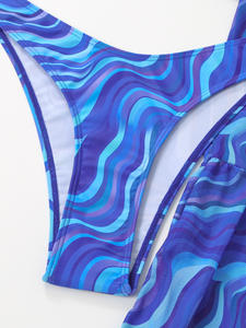 Maillot de bain bikini S-XL, imprimé vagues, maillot de bain pour femmes, pantalon en maille séparé, ensemble bikini - Product Image 5