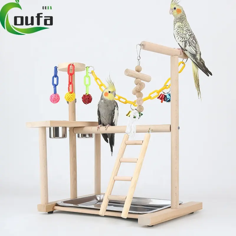 Bằng Gỗ Handmade Bird Đứng Bàn Xách Tay Parrot Chơi Phòng Tập Thể Dục Lồng Cho Nhỏ Vừa Parrot