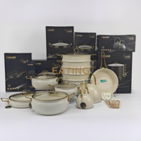 24 pièces Batterie de cuisine en aluminium antiadhésive style turc, comprenant poêle, marmite, casserole à lait et poêle à frire, avec revêtement en pierre médicale, pour usage domestique