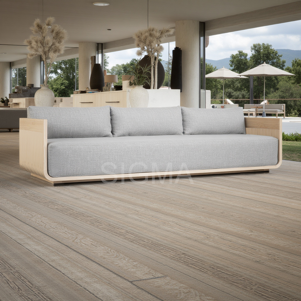 Luxury Modern Teak Wood Outdoor Sofa Set Ottoman New Design for Hotels Villas Parks Courtyards Farmhouses Living Room Patio Use