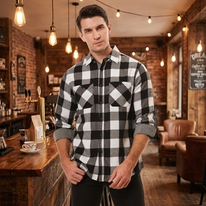 Chemise décontractée pour homme 2026 respirante, double face, finition brossée, grande taille, en flanelle tricotée, avec logo personnalisable, pour l'automne - Product Image 1
