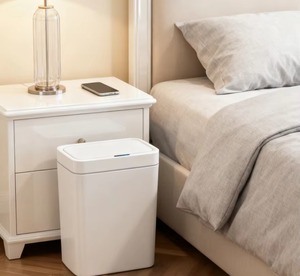 White Plastic Automatic Sensor Trash <b>Bin</b> Rectangular Waterproof Waste Can with Lid for Bathroom Kitchen <b>Bedroom</b> Office - Product Image 4