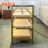 Vitrine de présentation en verre LED et acier inoxydable pour bijoux, présentoirs et étagères