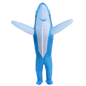 Feest Grappige Haai Volwassen Baby Kostuum Halloween Mascotte Haai Lucht Opblazen Kostuum Full Body Blue Shark Opblaasbaar Kostuum