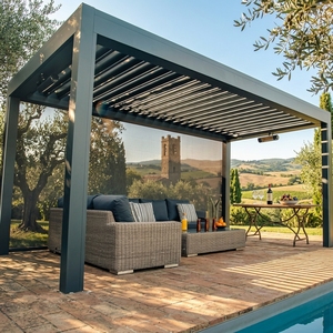 Pergola Bioclimatica Retrattile Motorizzata in Alluminio Airfun 4x4 - Ecologica, Durevole, Autoportante, Impermeabile e Antivento per <span class=keywords><strong>Giardino</strong></span> - Product Image 1