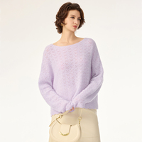 Pull d'automne pour femme, tricoté, ajouré, à manches longues, en mélange de mohair et de laine mérinos
