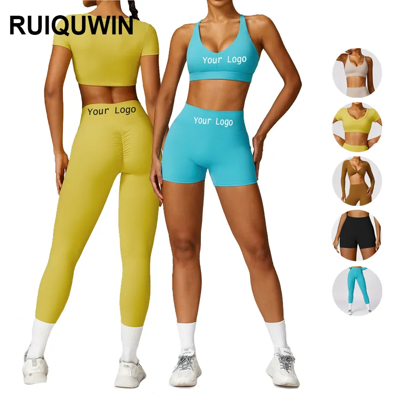 RUIQUWIN femmes Yoga ensemble vêtements d'entraînement sport Gym Legging sans couture Fitness fermeture éclair à manches longues haut court Yoga costume vêtements de sport