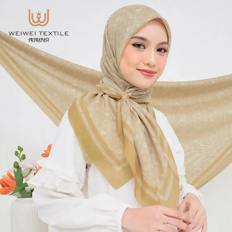 Fabrication en gros, hijabs musulmans en voile de coton pour enfants pour femmes, fleurs imprimées, découpe laser, foulards ethniques pour femmes musulmanes