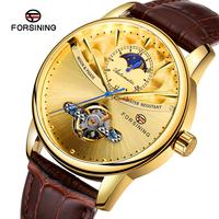 Montre automatique pour homme Forsining Fashion Moon Phase avec bracelet en cuir véritable, personnalisable.