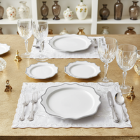 Service de vaisselle en céramique de luxe avec bordure argentée, 4 pièces, pour mariage, banquet, hôtel, restaurant, assiette ronde pour dîner, salade, dessert